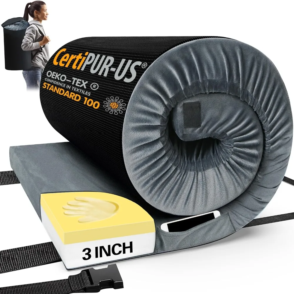 

Memory Foam Camping Mattress Pad, CertiPUR-US Sleeping Mat, Portable Roll Up Mattress for Adults,Camping Bed Pads for Sleepover