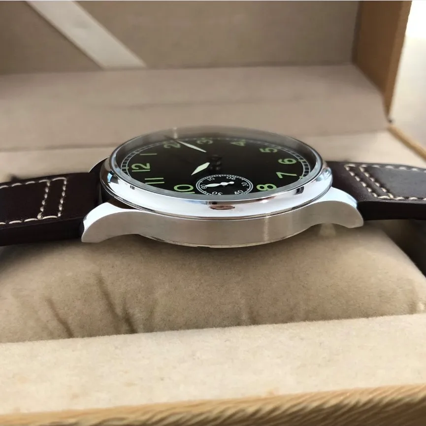 Sapphire Crystal Or Mineral Glass 44mm GEERVO No Logo Black Dial Asian ETA6497 Mechanical Movement Luminous Pilot Men\'s Watch 1