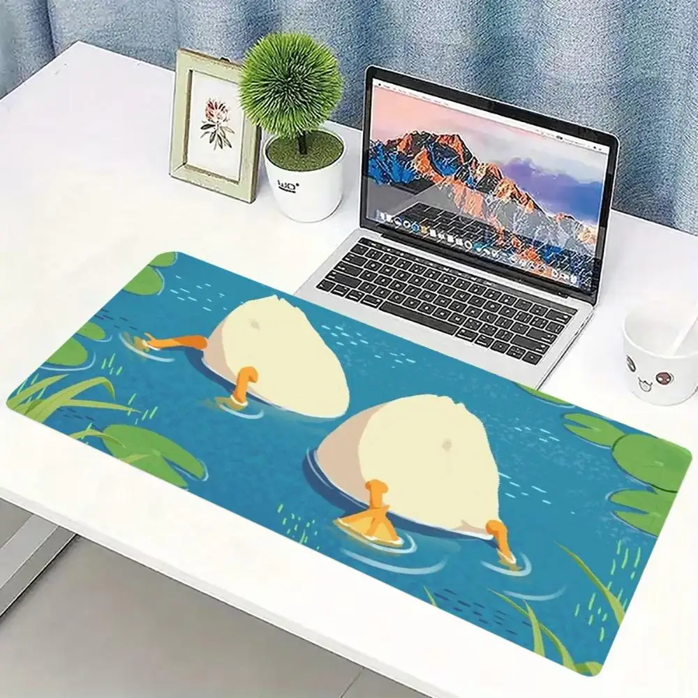 Large Desk Pad Cute Duck Lotus Pond Gaming Non Slip Rubber Lock Edge Extended Keyboard Computer Laptop Office Desktop Game