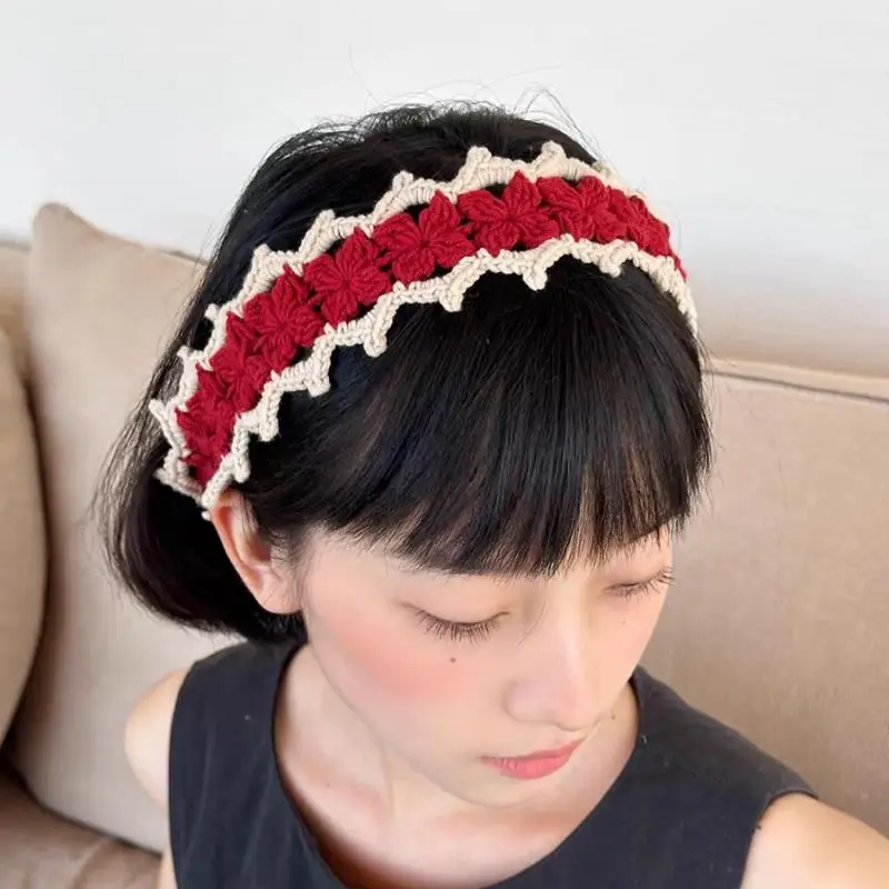 

Lovely Style Knitted Headband Women's Hair Accessories Knitted Crochet Headscarf Small Flower Candy Colors Hollowed Hair Band