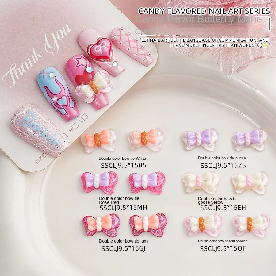 30Pcs Double-Layer Bowtie Nail Charms Cute 3D Resin Nail Art Decorations for Kawaii Playful Manicures DIY Nail Accessories