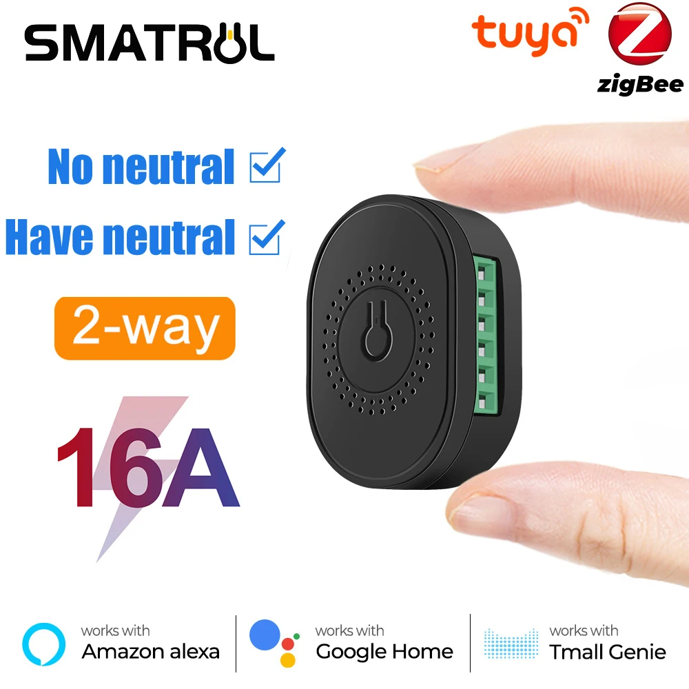 SMATRUL ZigBee 16A Tuya nessun cavo neutro Smart Switch Light Module Breaker controllo a 2 vie per Alexa Google Home Gateway