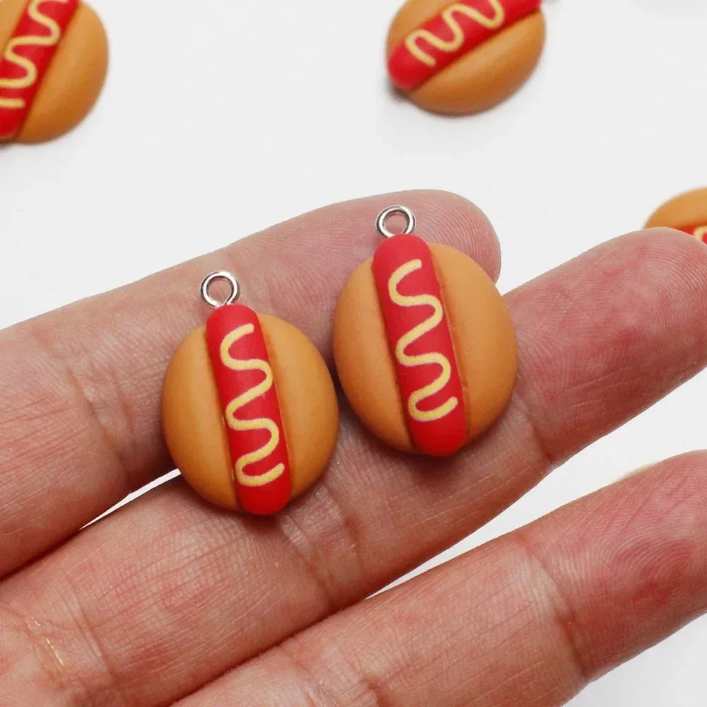 10pcs Ham Sausage Hot Dog Burger Food Charms Resin Pendants for Earrings Necklace Keychain Jewelry Making Supplies Diy Findings