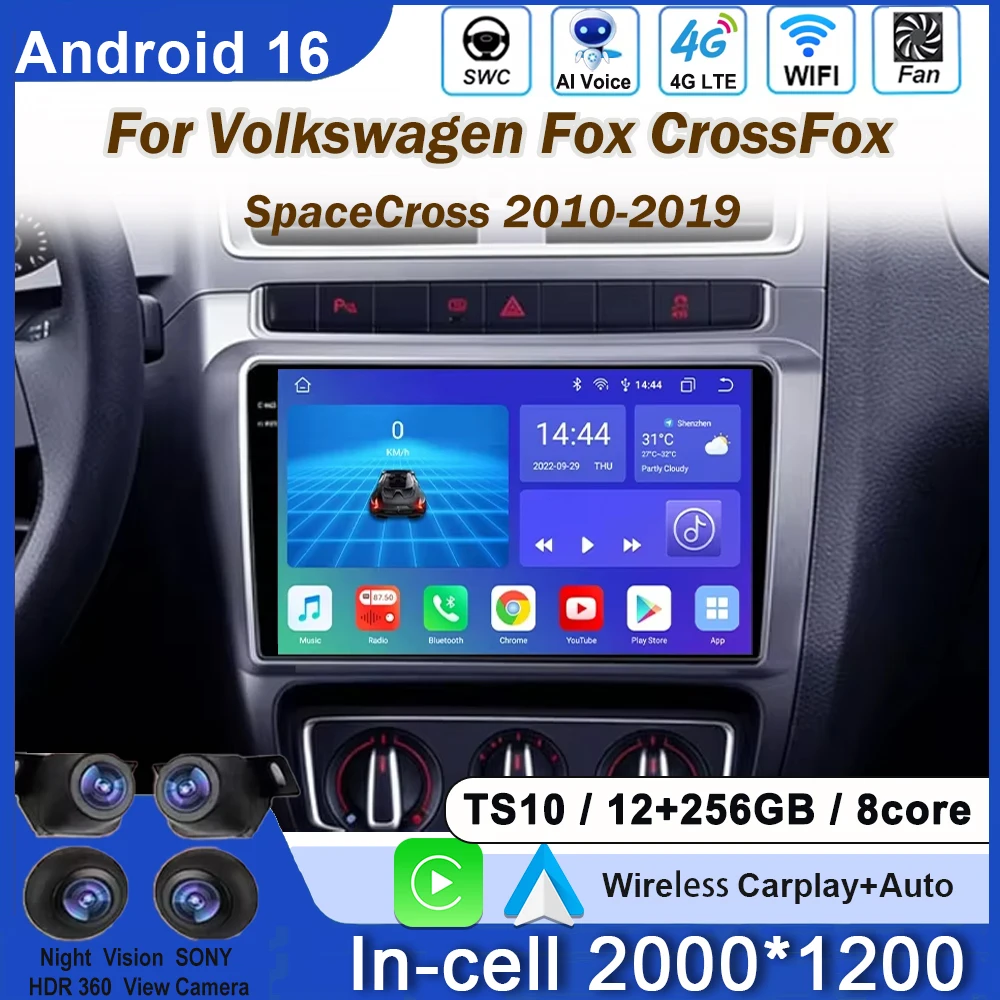 Car Radio Android For Volkswagen Fox CrossFox SpaceCross 2010 - 2019 Carplay Multimidia Video Auto Player QLED Screen No 2din 5G