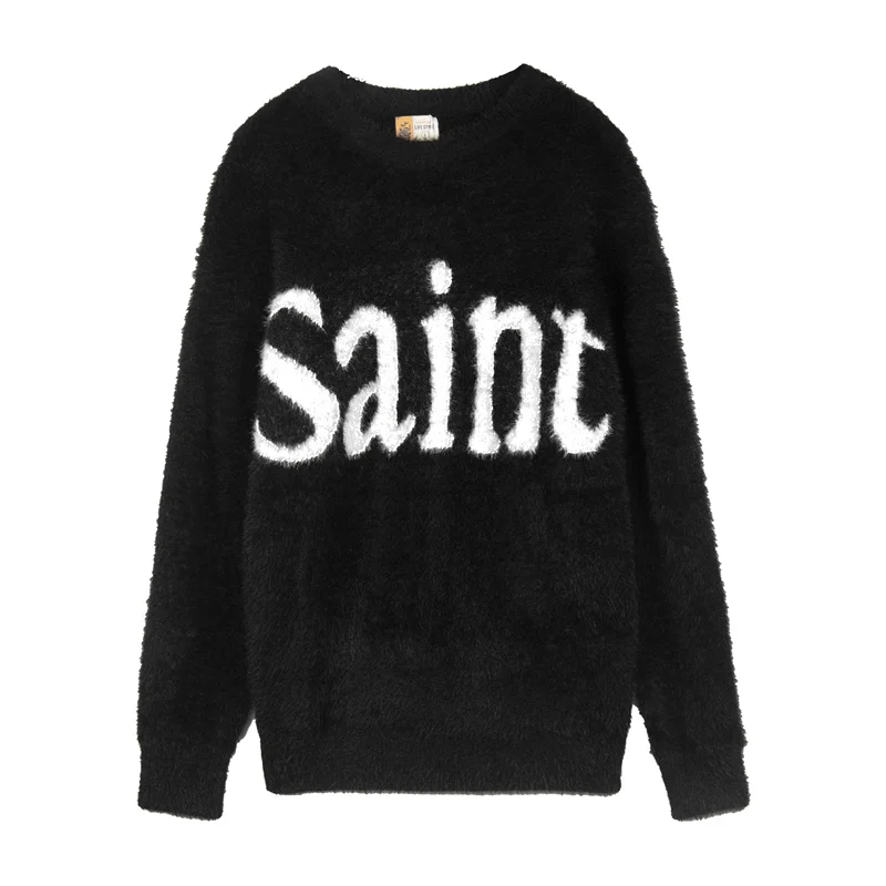 Autumn Winter New Letters Jacquard Saint Sweater Black Casual Knit Men Women Best Quality Sweatshirt Sweater with Tags