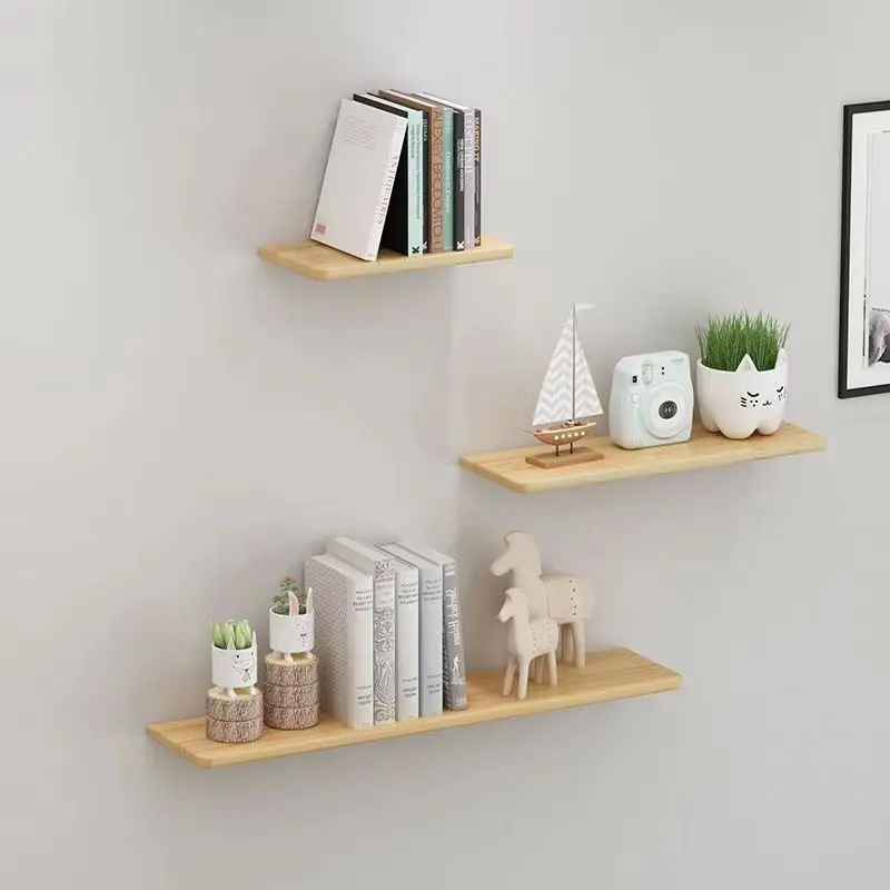 A Whole Pine Board Storage Shelf Wall Mounted Perforated Hidden Bracket Storage Shelf For Wall Storage And Decoration