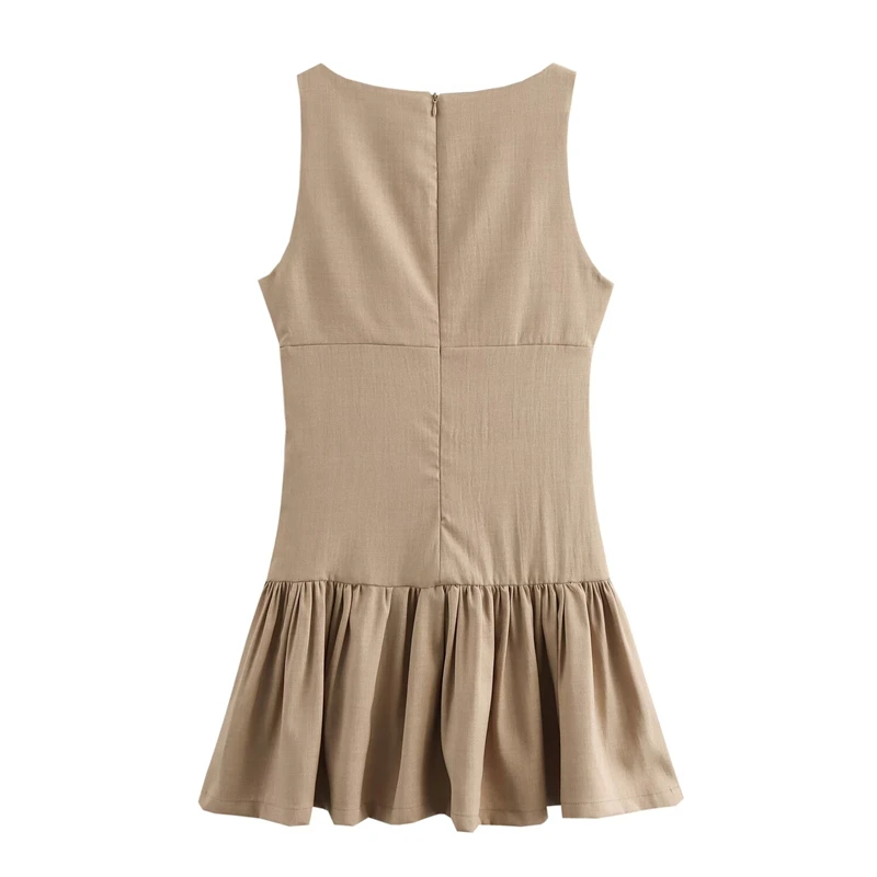 Elegante colete vestido sem mangas feminino casual moda vestidos curto vestido simples arco topos roupas streetwear francês