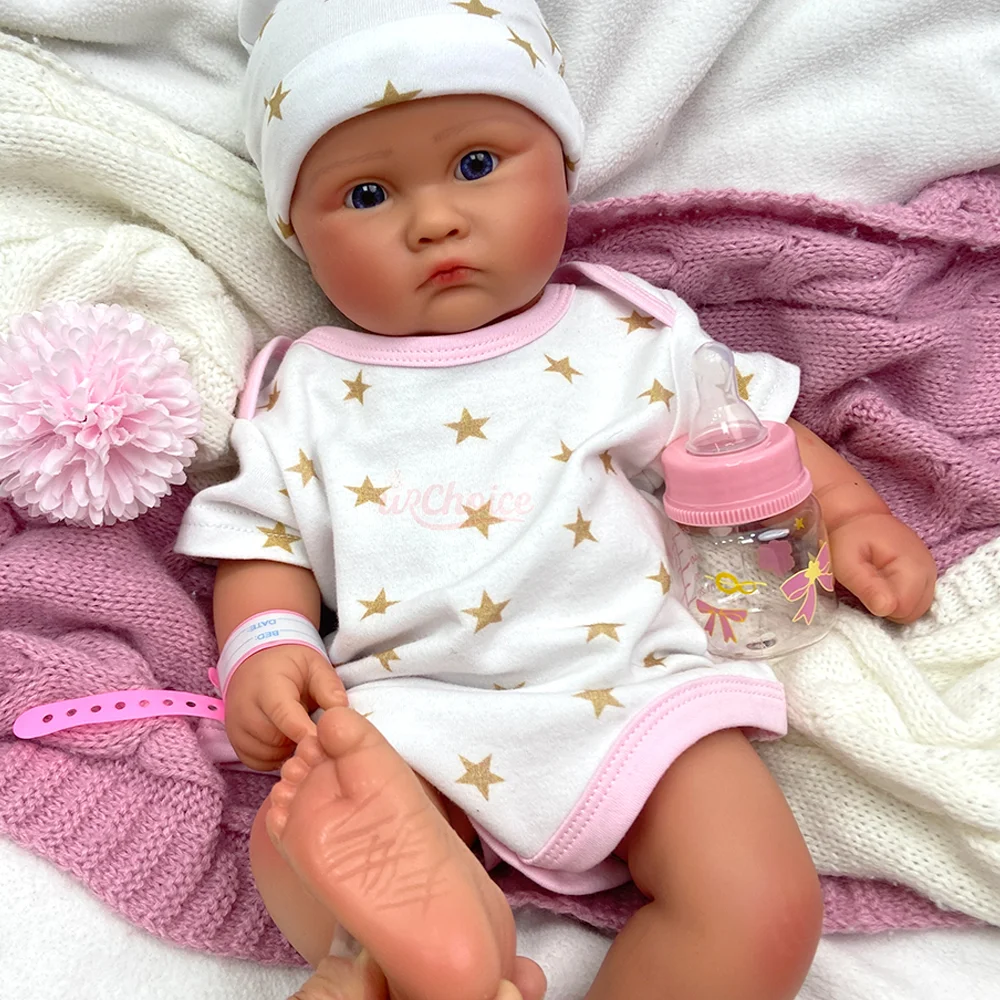 18 Zoll große, weiche Reborn-Puppe mit blauen Augen, 3D-bemalte Reborn-Puppe, lebensechte Silikon-Neugeborenenpuppe, Weihnachtsgeschenk für Mädchen