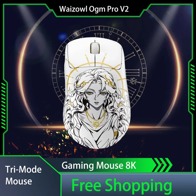 Waizowl Ogm Pro V2 Gaming Mouse Tri-Mode Zeus 8k Receiver Optical Micro Motion 3950 Lightweight 49g Skin Like Coating Laptop