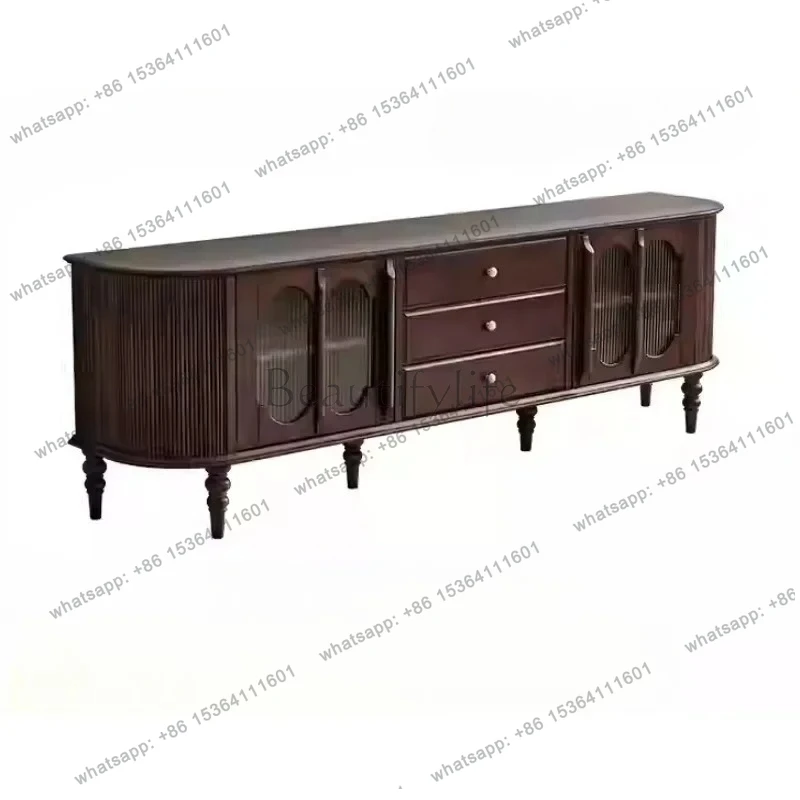 

French retro solid wood TV cabinet floor-to-ceiling American living room home light luxury high sense