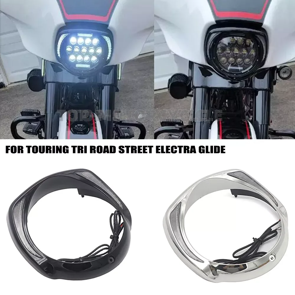 

LED Motorcycle Headlight For Harley Street Glide CVO Electra Glide Ultra 2014-2024 Bezel Trim Ring With Amber Turn Signal