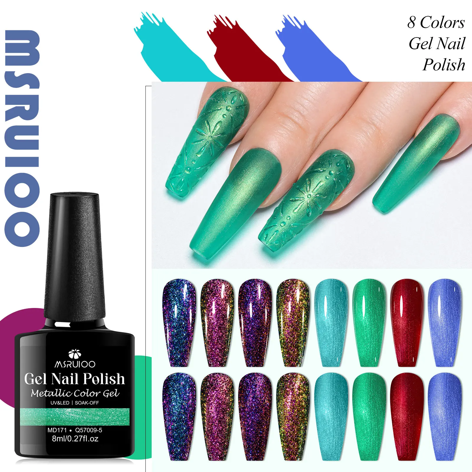12 TEILE/SATZ MSRUIOO Metallic Spiegel Gel Nagellack Glitter Rot Blau Farbe Metall Gel Maniküre Hochglanz Finish HEMA/TPO FREI