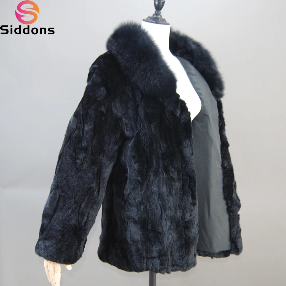 2025 Luxury Women Winter Thick Real Rex Rabbit Fur Coat Lady Warm Quality 100% Genuine Rex Rabbit Fur Jacket With Fox Fur Collar