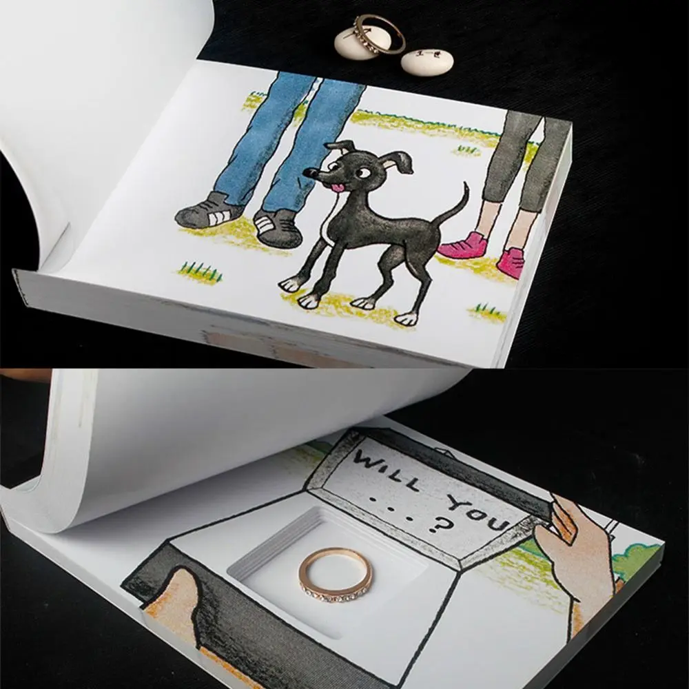 Flipbook con anello nascosto in carta creativa Cartone animato Libro ribaltato a mano romantico Kit libro di flip Regali a sorpresa di San Valentino Libro con patta ribaltabile