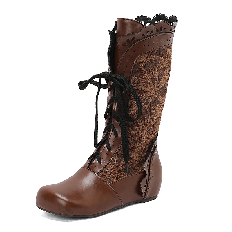 

Women Victorian Boots Calf High Goth Booties Lace Up Cosplay Costume Witch Medieval Renaissance Vintage Shoes
