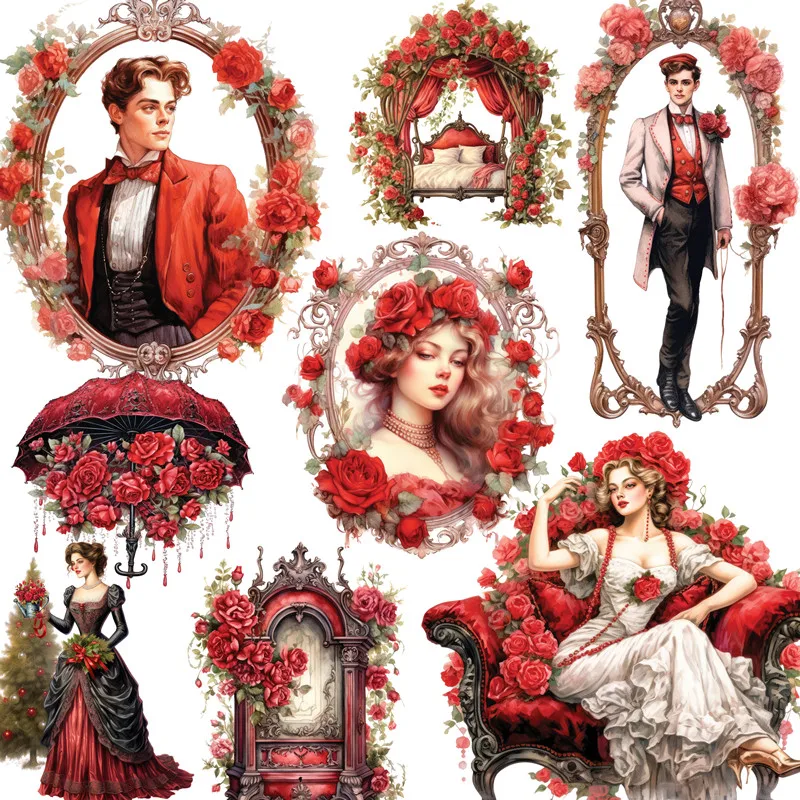 Antique Red Rose Noble Stickers Crafts And Scrapbooking stickers kids toys book Decorative sticker DIY Stationery