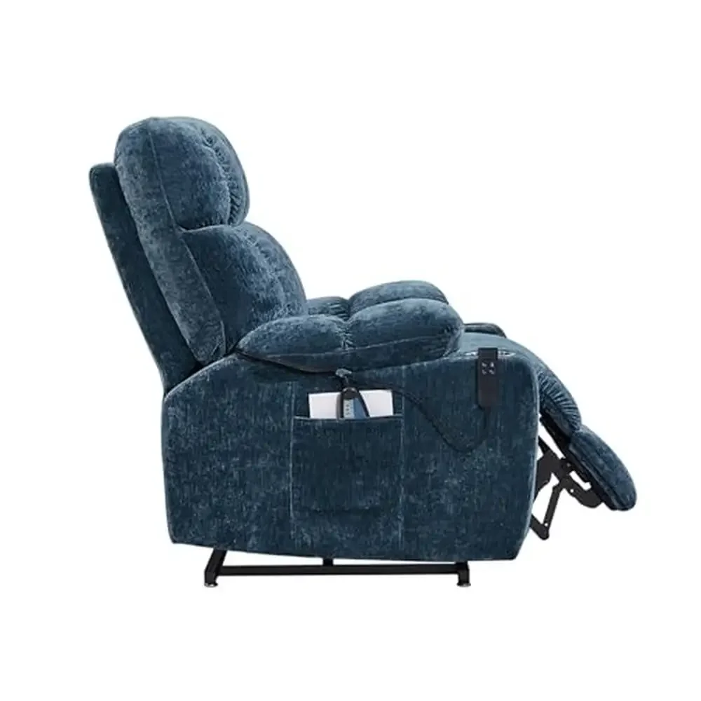 Electric Power Lift Recliner Chair Elderly Dual Motor 180 Deg Lay Flat Sleeper Sofa with Cup Holders and Lumbar Heating Velvet