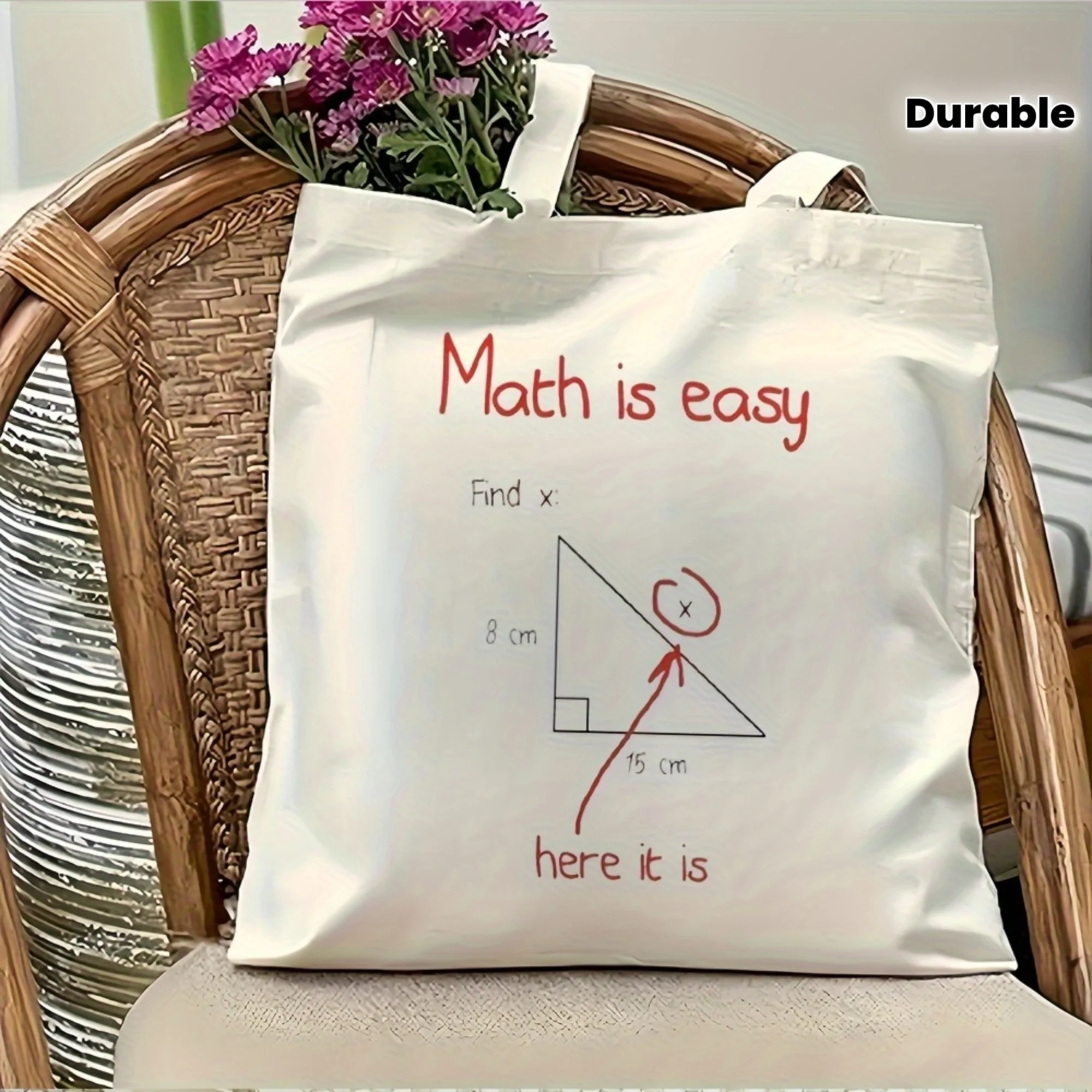 

A Women'S Canvas Tote Bag - "Math Is Easy" Humorous Design, Featuring a Red Triangle And F(X) Pattern, Large Size 39.88X34.8 Cm