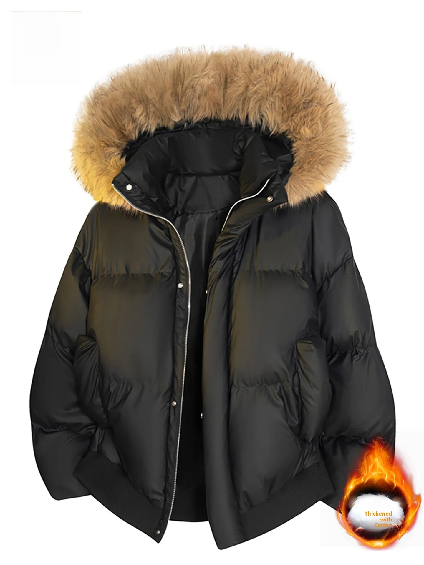 

Утепленная хлопковая куртка мужская с капюшоном, теплая, с меховым воротником, молодежная, модная, городская, на молнии, свободного кроя