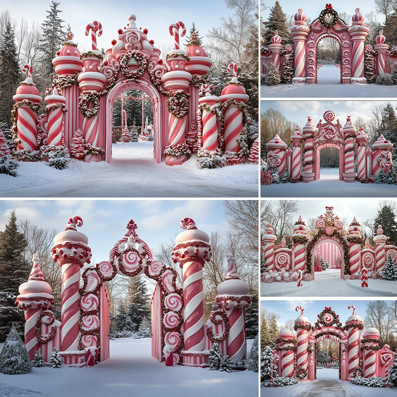 

LS Photography Background Christmas Candy Castle Gate Lollipop Decor Xmas Holiday Family Portrait Photo Backdrop Studio