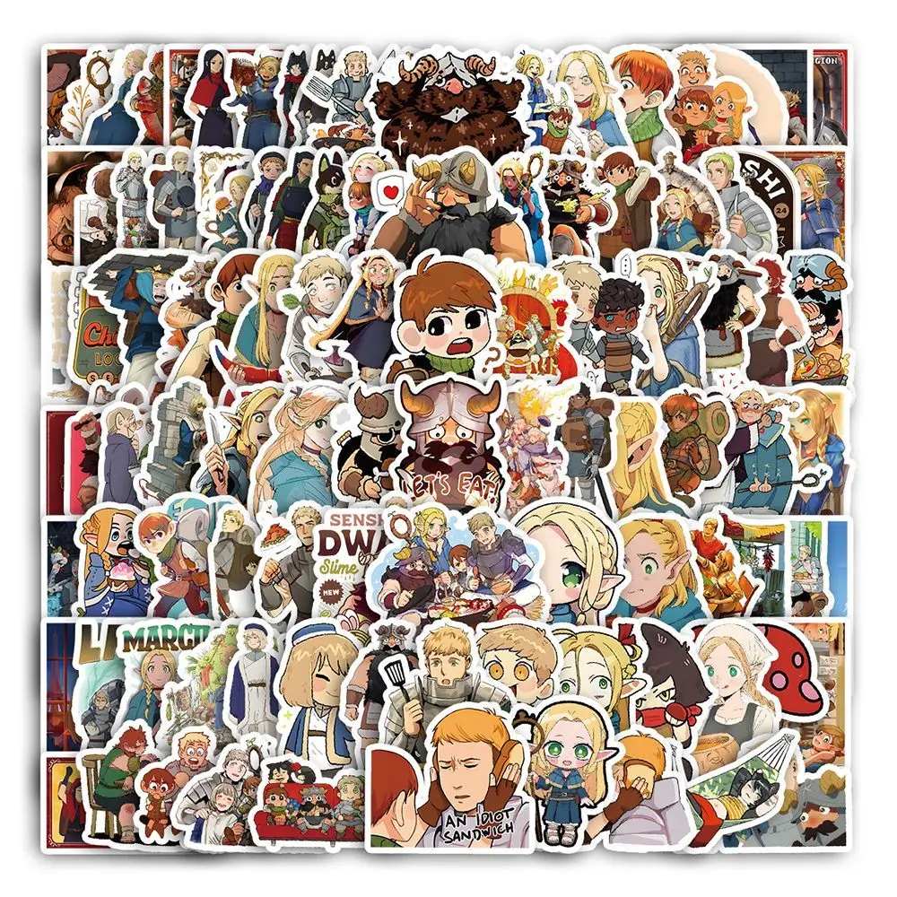 100Pcs Anime Peripherals Delicious In Dungeon Cartoon Stickers Cute Water Cup Ipad Sticker Student Hand Account Stickers Gift