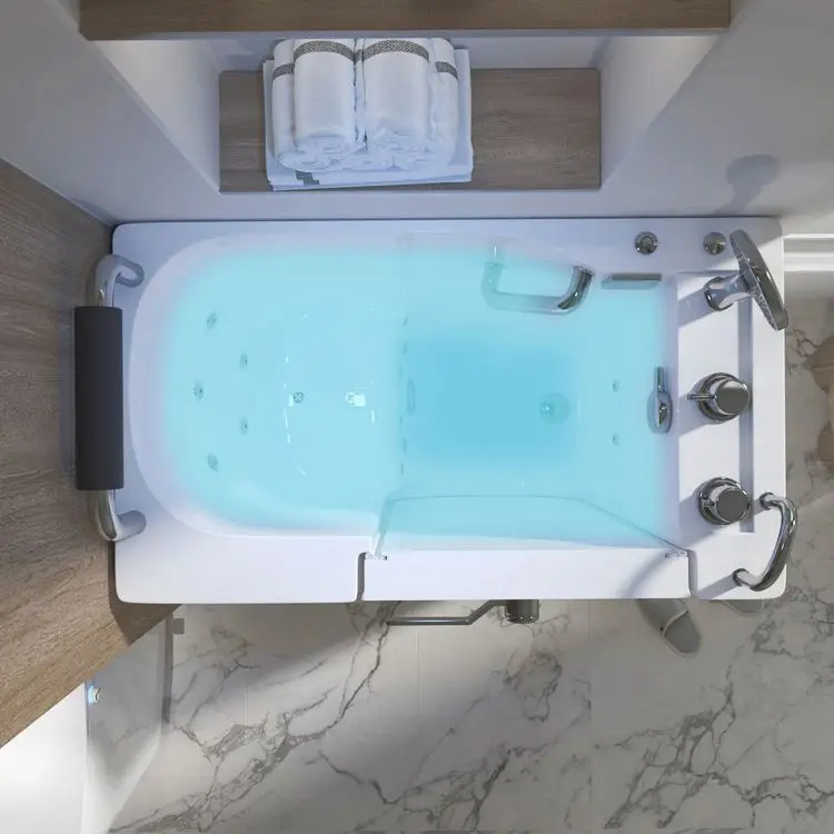 Modern Freestanding Acrylic Barrier-Free Sitting Bath Soaking Waterfall Whirlpool Massage Handicap Accessible Bathtub Bathroom