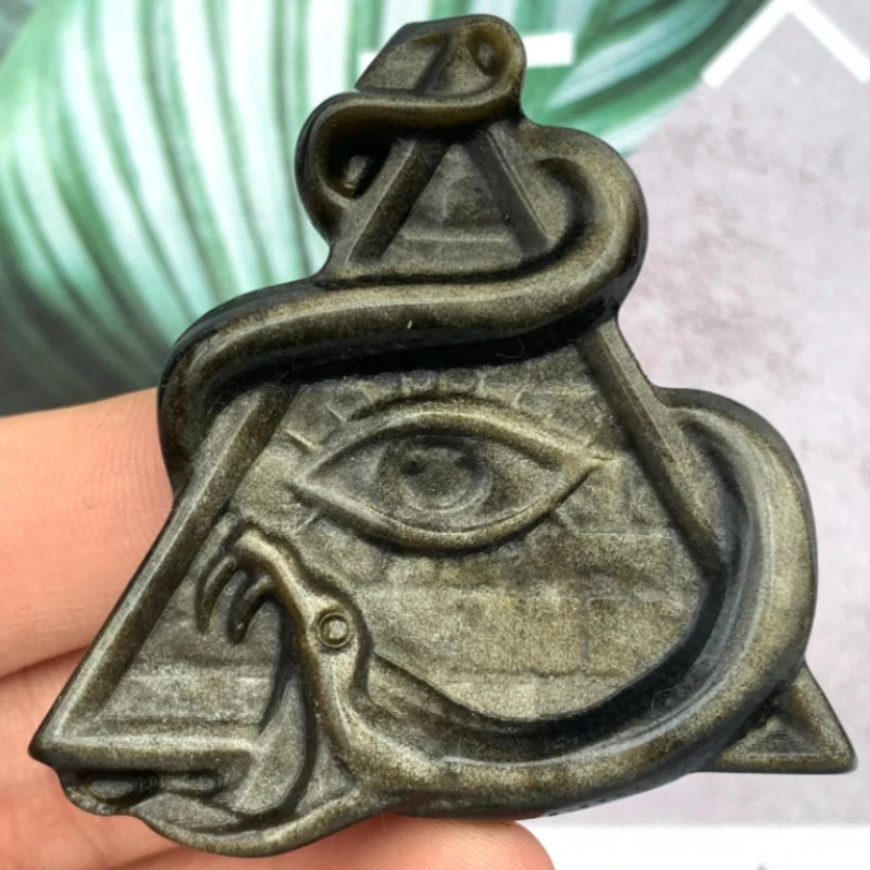 1 قطعة عين كوارتز سبج ذهبي طبيعي مع عين بروفيدنس وتماثيل ثعبان ، كوارتز كريستال ، هدية كريستال لتزيين المنزل