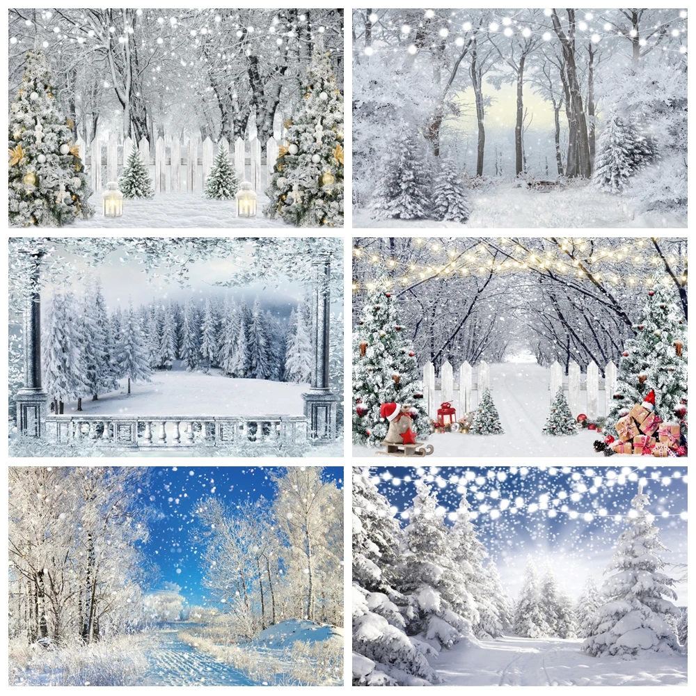 Winter Snow Forest Nature Landscape Backdrop Snowflake Christmas Snowman Xmas Tree Baby Portrait Photography Backgound Decor