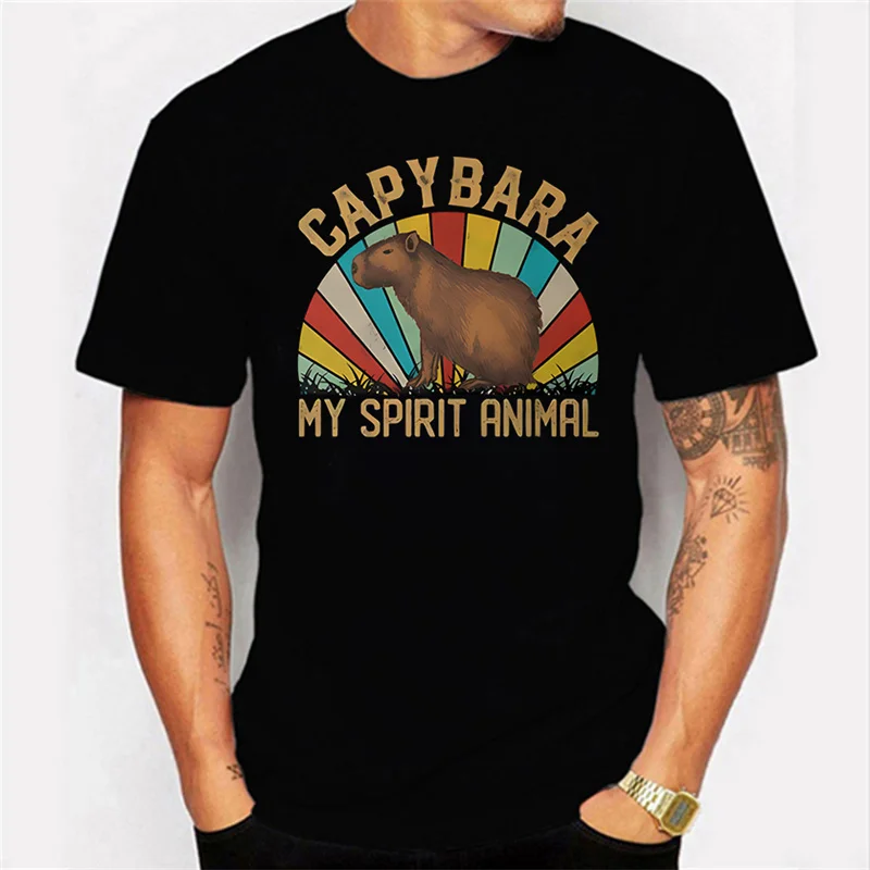 Capybara-Camiseta con estampado de My Spirit para hombre, camisa informal de manga corta con cuello redondo, 2024