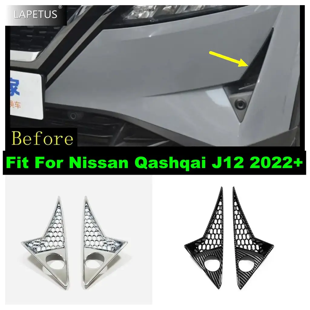 Front Fog Ligths Eyebrow Below Grille Strip Cover Trim For Nissan Qashqai J12 2022 2023 Chrome / Carbon Fiber Car Accessories