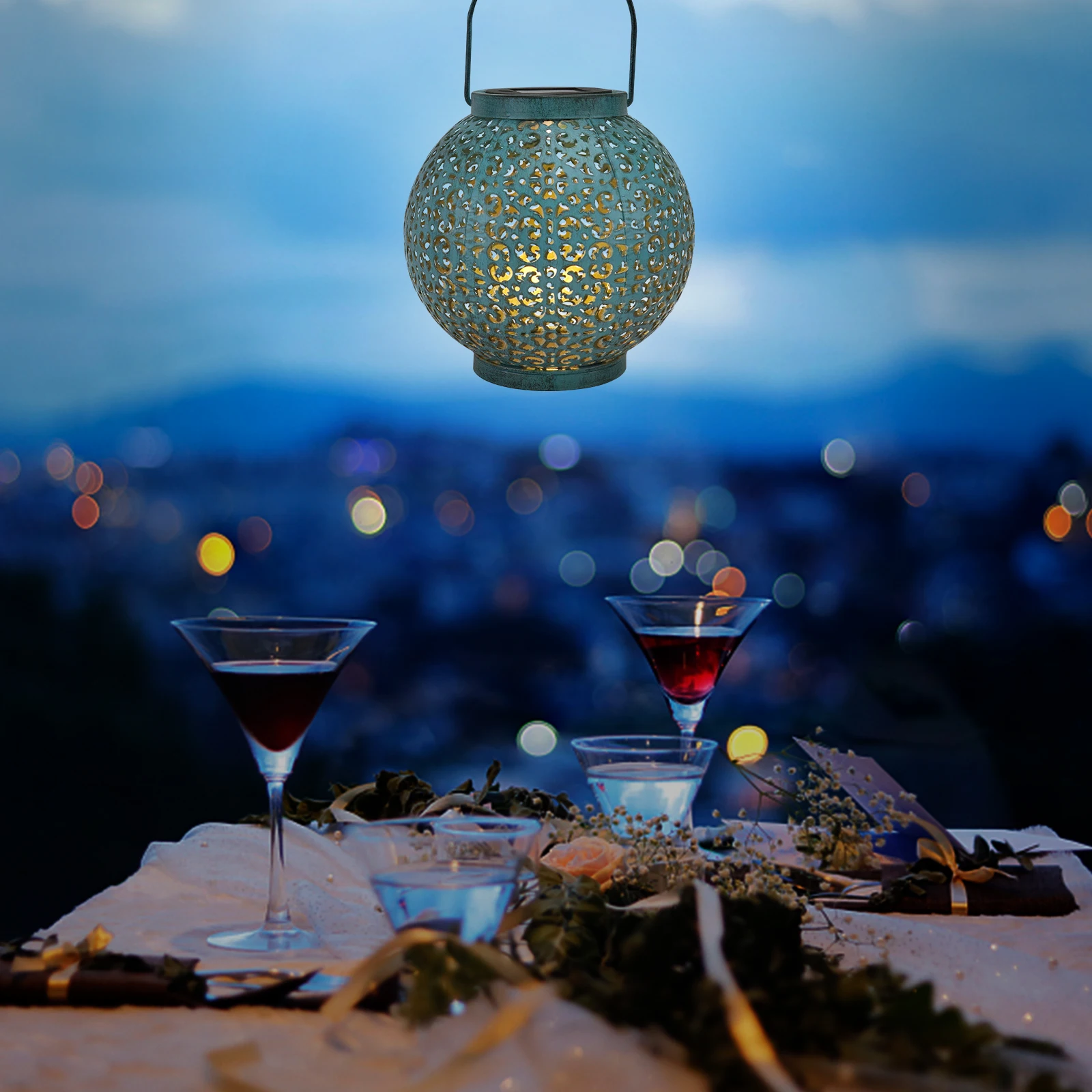 

Solar Hanging Lamp Wrought Iron Outdoor Garden Lights Durable Decor Yard Bar Mall Solar Energy No Wiring Required Eco Friendly