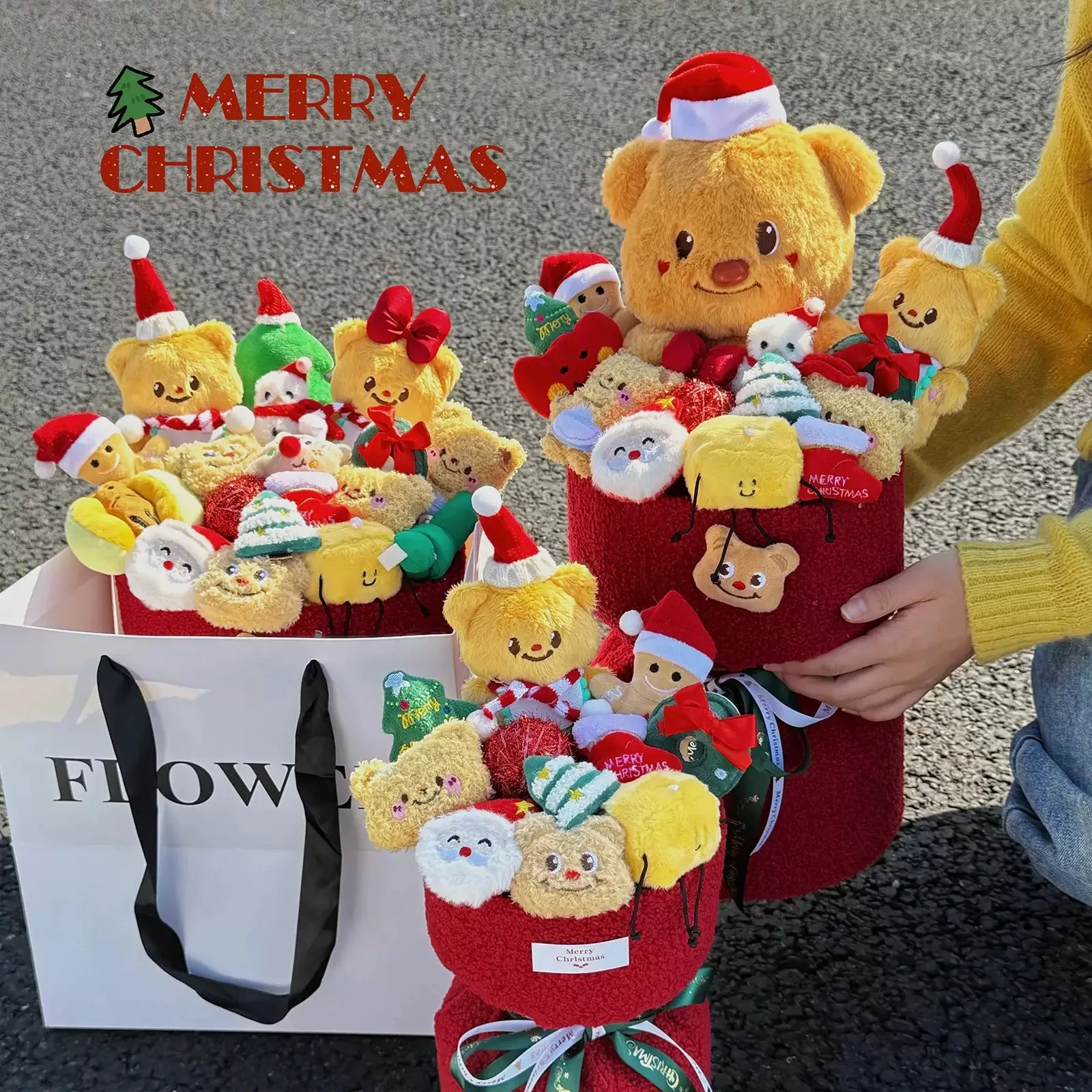 Christmas Gift Cute Butter Bear Doll Bouquet for Wife, Friend, Girlfriend, Children's New Year Bouquet Creative Gift