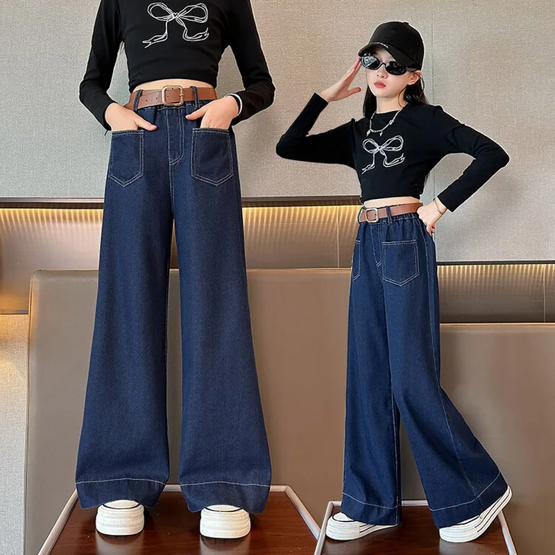 Wide Leg Jeans 2025 Summer New Spicy Girl Denim Straight Tube New Style Pocket High Street Loose Jeans Wide Denim Trousers