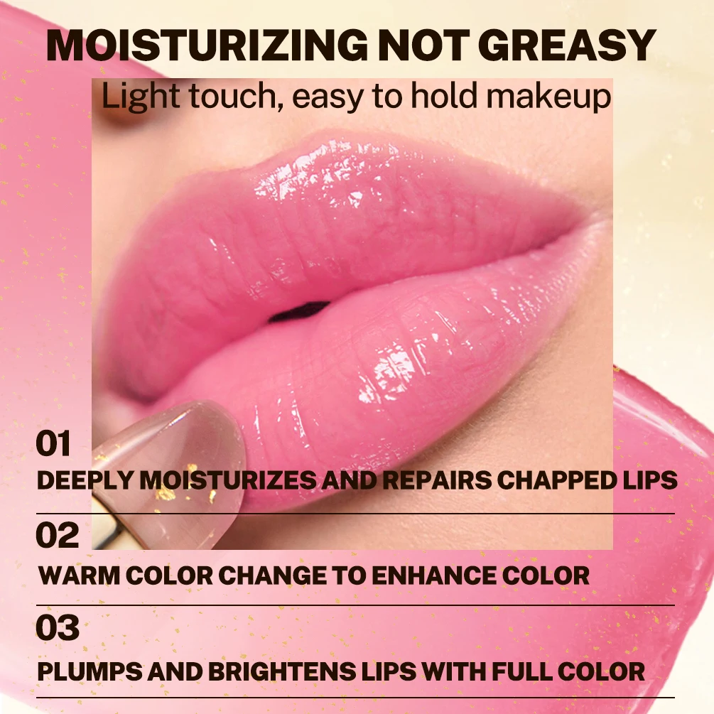 QIBEST Color Changing Lipstick Glitter Lip Blam Moisturizing Long Lasting Non-Sticky Glossy Shiny Pearlescent Lip Stain Makeup