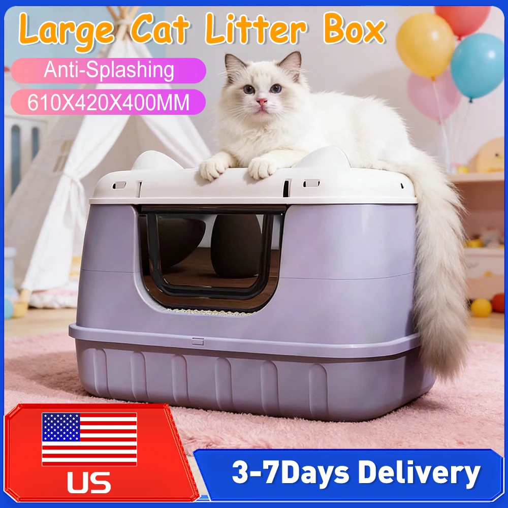 

Большой закрытый лоток для кошек с ручкой, туалет для кошек, лоток для кошачьего туалета для крупных пород или нескольких кошек в доме