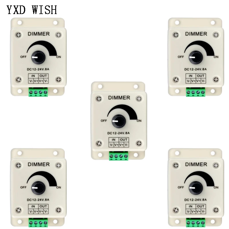 

5 шт., 8А, одноцветная ручка, диммер, 12 В, 24 В, светодиодный поворотный настенный светодиодный диммер, популярный контроллер, светодиодные диммеры