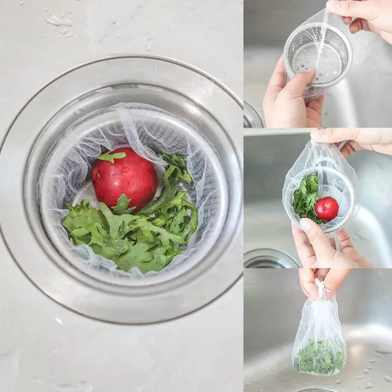 Disposable Kitchen Sink Strainer Bag Mesh Filtering Garbage Filters Sewer Drain Anti-blocking Leak Mesh Tool Rubbish Net Bag