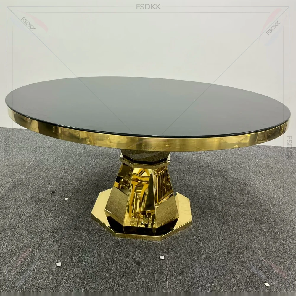 Newest High Quality Luxury Gold Stainless Steel Dining Table Chairs Mirror Top Round Table for Home Hotel