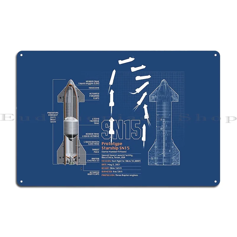 Spacex Sn15 Starship Cutaway Metal Plaque Poster Wall Decor Kitchen Kitchen Customized Cinema Tin Sign Poster