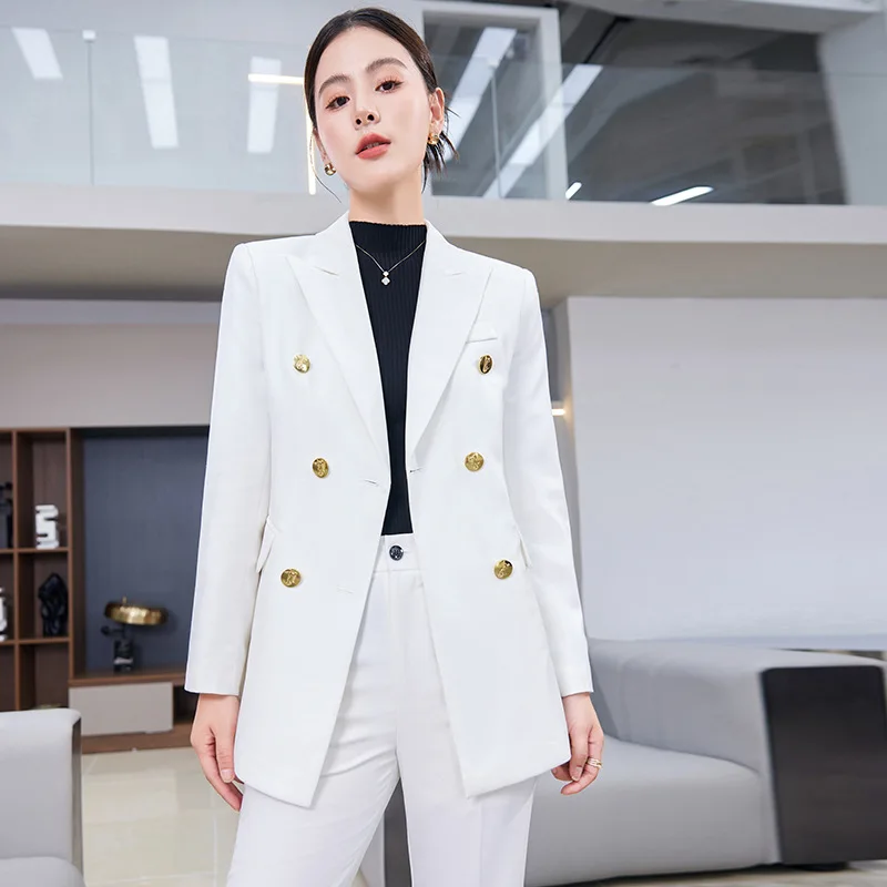 

Khaki Suit Women2024High-End Commuter Double-Breasted Suit Bootcut Trousers Temperament Twinset Wholesale