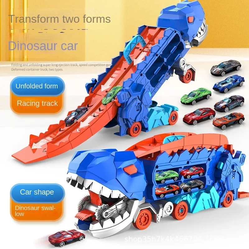 Children's Toy Dinosaur Swallowing Car Ejection Sliding Track Storage Alloy Car Gift for Children