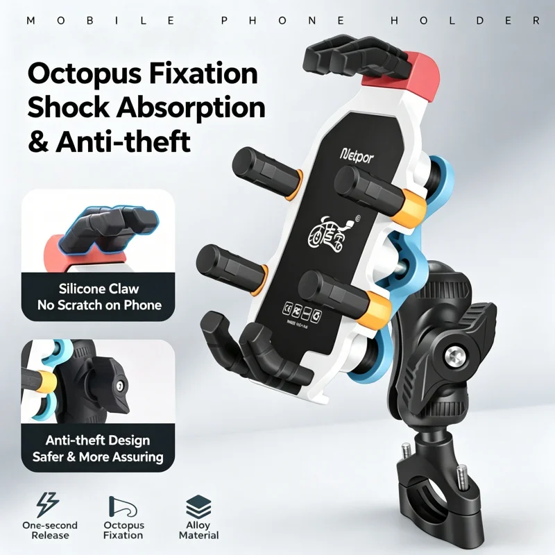 

Universal Motorcycle & Electric Bike Phone Holder, Shockproof Navigation Mount for Delivery & Riding