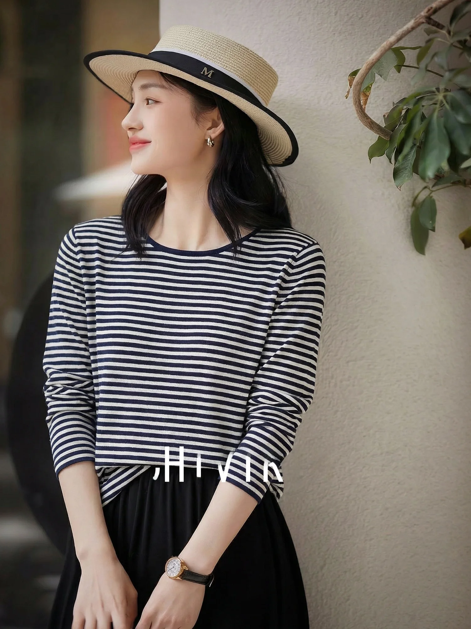 

Женский шерстяной вязаный пуловер Chivirin с длинным рукавом, свободного кроя, с круглым вырезом, весенний, повседневный, в полоску, базовая модель