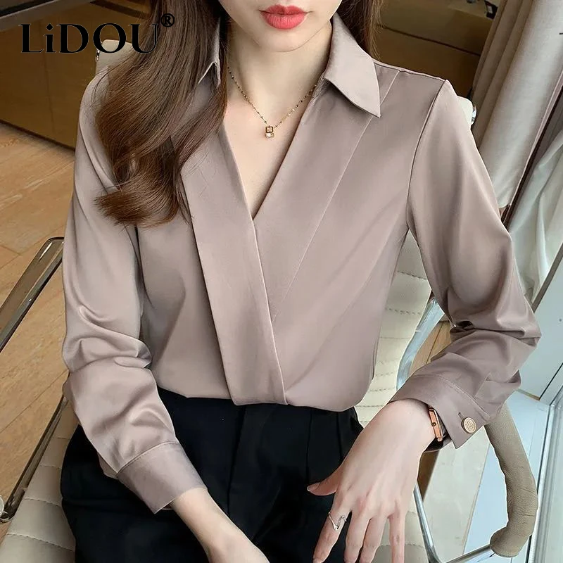 Spring Autumn Korean Style Elegant Fashion Chiffon Shirt Top Women Office Lady Long Sleeve Blusa Temperament All-match Blouse