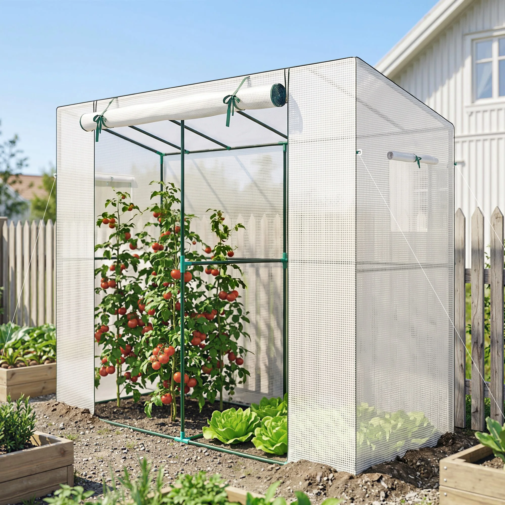 Outsunny Portable Greenhouse Small Green House, 6.6' x 2.5' x 5.6', White