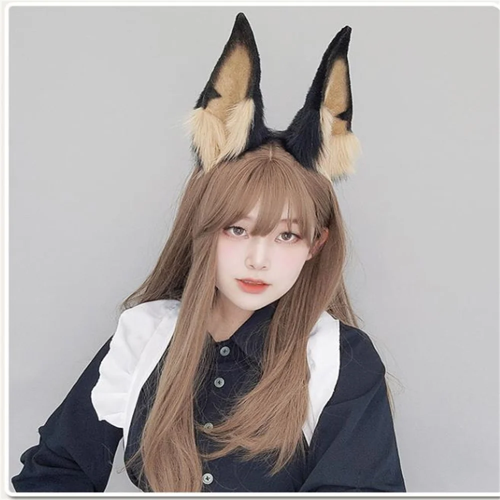 Black Brown Animal Faux Fur Wolf Ears Headband Fluffy Plush Doberman Dog Hair Hoop Lolita Masquerade Halloween Cosplay Props