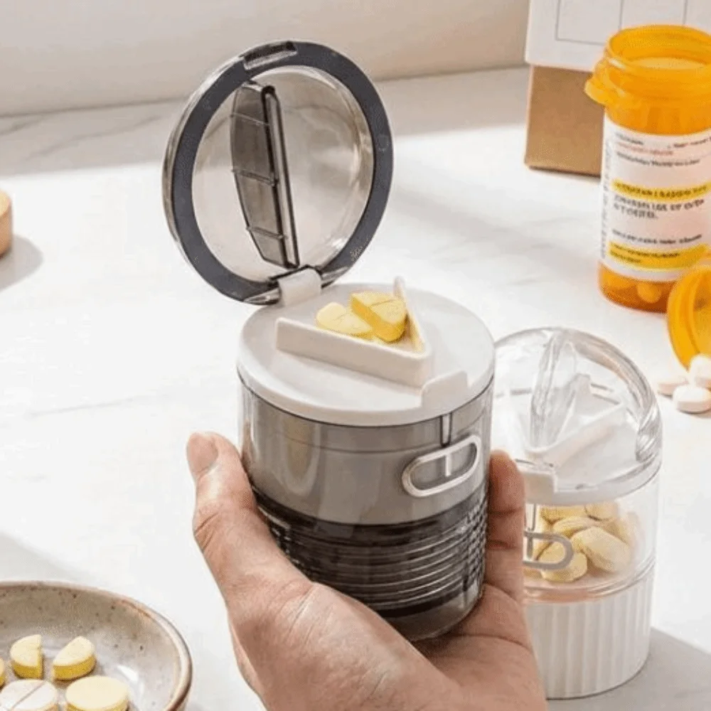 4 Layer Portable Pill Cutter Dust Proof Accurate Division Pill Grinder Stainless Steel Halve Medicine Crusher for Elderly