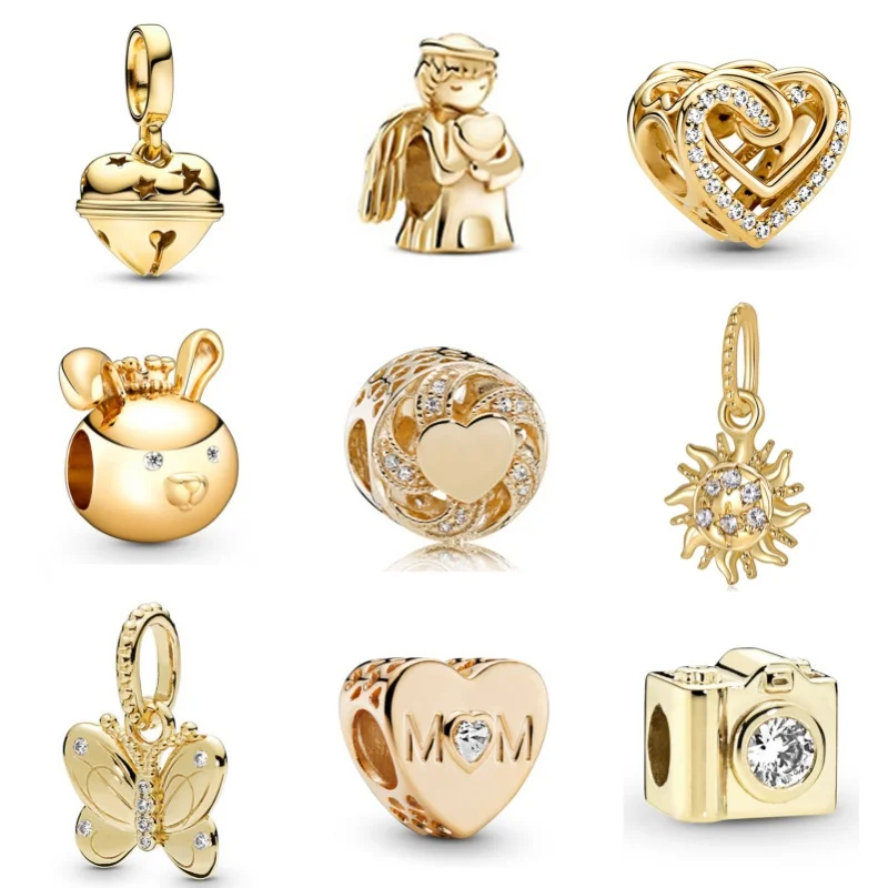 Gold Color Series 925 Silver Plated Diamond Mom's Flower Heart Pendant For Pandora DIY Jewelry Making April Fool's Day Gifts