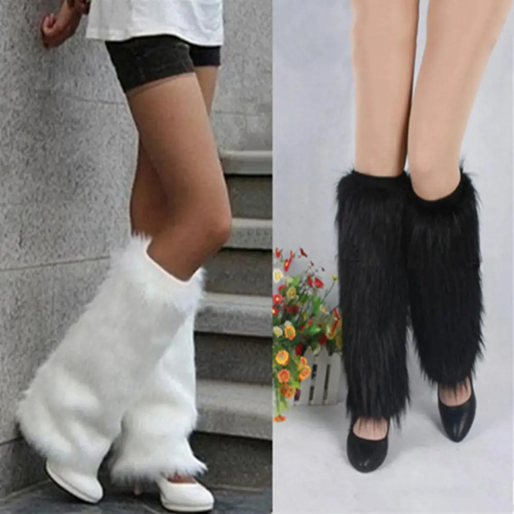 2024 Women's Artificial Fur Leg Warmers Japanese Lolita Autumn And Winter Black And White Knitted Socks Leg Warmers For Women