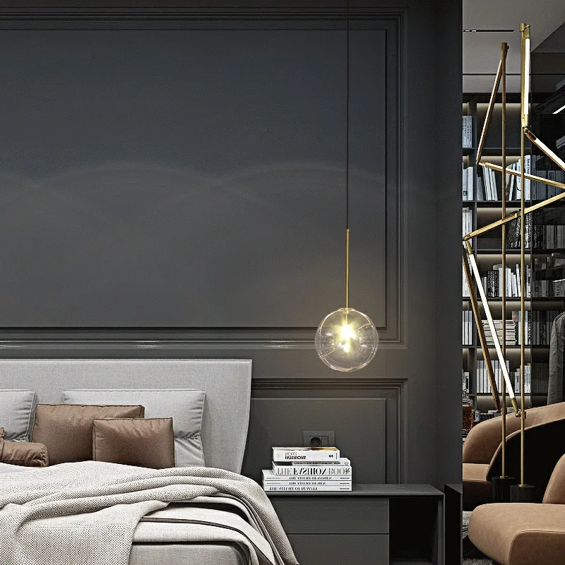 Nordic Modern Creative Transparent Glass Chandelier AC90-260V Single Head Ball Bedroom Dining Room  Living Room Small Chandelier
